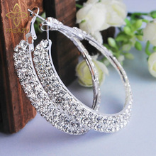 TREAZY Fashion Women Jewelry Silver Plated 40MM 2Rows Diamante Rhinestone Crystal Earrings Round Hoop Earrings Wedding Jewelry 2024 - buy cheap