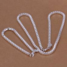 Wholesale! Fashion Women 925 Jewelry Silver Plated 4mm Box Chain bracelet &necklace jewelry set AS026 2024 - buy cheap