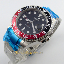 Parnis relógio masculino 40mm, mostrador preto, moldura vermelha e azul, em vidro safira, automático 2024 - compre barato