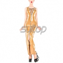 Suitop Gold latex rubber party  dress lace up with zip 2024 - buy cheap