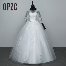 Vestido de boda de encaje de estilo coreano, elegante vestido de fiesta con foto Real en rojo y blanco, manga de tres cuartos, a la moda, princesa GZ, 2018 2024 - compra barato