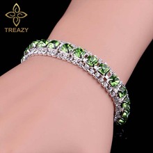 TREAZY-Pulseras de cristal verde para mujer, brazaletes plateados, accesorios de joyería, boda, graduación 2024 - compra barato