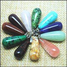 5pcs nature gem stone tear drop waterpendants jadee rose quartzz opal glass jewelry findings natural semi precious stone 11x25mm 2024 - buy cheap
