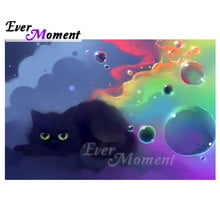 Ever Moment-pintura de diamantes 5D DIY, decoración de gato negro, imagen hecha a mano de diamantes de imitación, bordado de diamantes de imitación cuadrado completo, ASF1570 2024 - compra barato