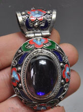 Colgante de circonita artificial, exquisita plata tibetana Antigua China con incrustaciones cloisonné 2024 - compra barato