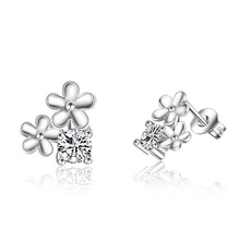 Hot Sale Promotion 2017 New Fashion Shiny Zircon Little Flower Design 925 Sterling Silver Ladies' Stud Earrings Jewelry Gift 2024 - buy cheap