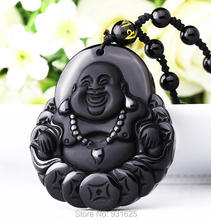 High Quality Unique Natural Black Obsidian Carved Buddha Lucky Amulet Pendant Necklace For Women Men pendants Fine Jewelry 2024 - buy cheap