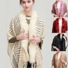 Capa feminina gola pelo sintético, capa xale borla malha pashmina feminina outono inverno, cachecol feminino para mulheres cachecol sólido caxemira poncho 2024 - compre barato