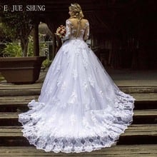 E JUE SHUNG White Lace Appliques Ball Gown Wedding Dresses Buttons Sheer Back Long Sleeves Bride Dresses robe de mariee 2024 - buy cheap