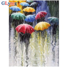 Glymg 5d pintura diamante quadrado completo broca óleo guarda-chuva na chuva diamante bordado mosaico kit imagem europeu decoração da sua casa 2024 - compre barato