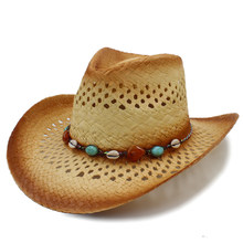 Women Men Western Cowboy Hat With Bohemian shell Band For Lady Gentleman Beach Sun Sombrero Cowgirl Hat Size 58CM 2024 - buy cheap