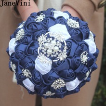 JaneVini винтажный темно-синий свадебный букет с брошью с хрустальной атласной розой, искусственные цветы, свадебные букеты, букет невесты из бисера 2024 - купить недорого