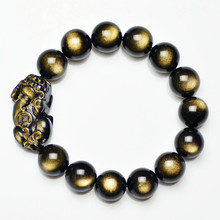 Wholesale JoursNeige Gold Black Natural Obsidian Stone Bracelets Round Beads with Money Pixiu Bracelets Fengshui Energy Jewelry 2024 - buy cheap