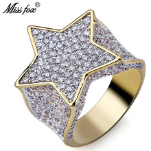 Missfox anel de pentagrama 18k masculino, joia de luxo com zircônia cúbica personalizada, moda casual 2024 - compre barato