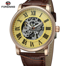 Forsining-Reloj de pulsera para hombre, de diseño clásico, con funda transparente, de lujo, esqueleto mecánico, Número Romano 2024 - compra barato