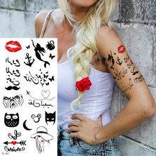Тату и боди-арт, водостойкие Временные татуировки для девочек, временная тату-наклейка для детей, черная татуировка, стикер с русалочкой и сердечком 2024 - купить недорого