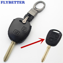 Чехол для ключей FLYBETTER из натуральной кожи с 2 кнопками для Toyota Camry/RAV4/Corolla/Prado/Автомобильный Стайлинг Yaris (B) L335 2024 - купить недорого