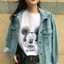 100% cotton summer 2019 women ladies loose short Sleeve mickey printed t shirt tops female short Tshirt girl  Kawaii  Streetwear 2024 - buy cheap