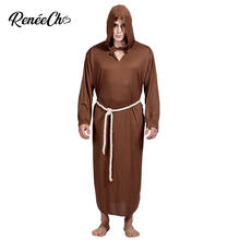 Reneecho Men Costume Halloween Costume For Men Brown Monk Robe Costume Long Hooded Robe Adult Friar Tuck Cosplay 2024 - buy cheap