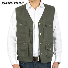 Autumn and winter vest quinquagenarian 100% cotton cloth outdoor casual multi-pocket bag fishing vest waistcoat male 2024 - buy cheap