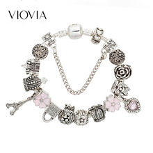 VIOVIA New Arrival Charms Bracelet & Bangles Lock Pyramid Crown Beads Bracelet for Women Diy Jewelry Fit Party B18027 2024 - buy cheap