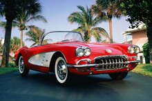 1960 corvette chevrolet conversível vermelho pôster de carro clássico tecido de seda impressão de parede adesivo de decoração de parede impressão personalizada 2024 - compre barato