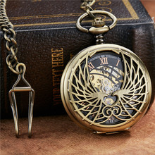 Vintage Angel alas dobles romano Dial Mehanical reloj de bolsillo con cadena hueco mano esqueleto viento mecánicos reloj para hombre o mujer 2024 - compra barato