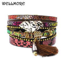Wellmore pulseira de couro, borla, cristal, folhas, braceletes de pingente boêmio para mulheres. atacado 2024 - compre barato