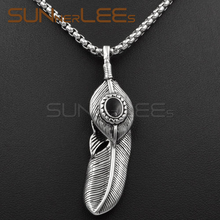 SUNNERLEES Fashion Jewelry Stainless Steel Punk Feather Pendant Necklace Link Chain Optional For Mens Womens SP48 2024 - buy cheap