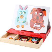 Puzzles 3D Cara Prancheta Magnética Brinquedos Educativos Para Crianças Materiais Montessori Animais Ímãs de Geladeira Brinquedo Desenho 2024 - compre barato