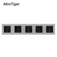 Minitiger Stainless Steel Panel 5 Gang Wall Socket 16A EU Russia Spain Electrical Outlet Silver Black Child Protective Door 2024 - buy cheap