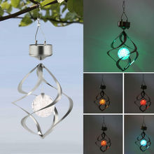 Xmas Color Changing Solar Powered Garden Light Outdoor Courtyard Hanging Spiral Lamp LED Wind Spinner garden Tree Lights Decor
