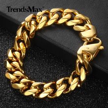 Gold Color Mens Bracelets 316L stainless steel Jewelry Gifts Curb Punk Bracelets for Men 8 9 inch 15mm Link Chain HHB506 2024 - buy cheap