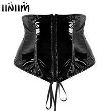 Mulheres Femme Zip Up Front Wetlook Strapless Sexy Clubwear Traje de Couro Do Falso Gótico do Steampunk Wasit Trainer Corset Exotic Tanque 2024 - compre barato