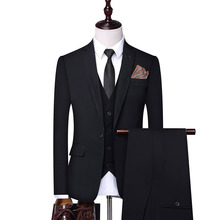 2019 New Business Black Suit Men Slim Fit Prom 3 Piece Suit  Formal Groomsmen Mens Wedding Suits (Jacket+Pants+Vest) 2024 - buy cheap