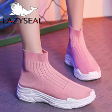 LazySeal-zapatos de calcetín elástico para mujer, botas planas de malla a la moda, deportivas elásticas para exteriores 2024 - compra barato