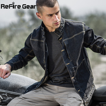 ReFire Gear, винтажная тактическая джинсовая куртка, Мужская Классическая Армейская солидная военная куртка, осенняя стрейчевая мотоциклетная джинсовый Бомбер, пальто 2024 - купить недорого