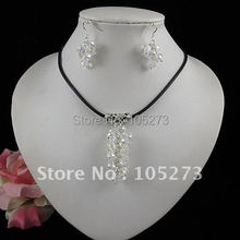 Wholesale Elegant jewelry set AA 6x8MM white crystal leather necklace earring Hot sale free shipping A2074a 2024 - buy cheap