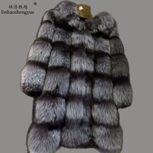 Linhaoshengyue 2017 Real Silver Fox Fur Coat Long Paragraph,with Hood 2024 - buy cheap