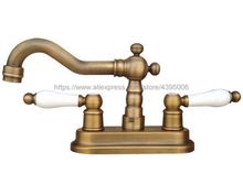 Antique Brass Basin Vessel Sinks Mixer Faucet Double Handle Bathroom Washing Mixer Taps Deck Mounted Bnf326 2024 - buy cheap