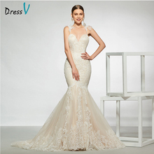 Dressv elegant spaghetti straps lace wedding dress sleeveless mermaid floor length simple bridal gowns wedding dress 2024 - buy cheap