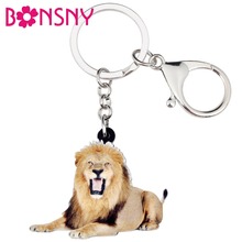 Bonsny Acrylic Roaring Lion Key Chains Keychain Rings Africa Animal Jewelry For Women Girls Teens Handbag Car Charms Gift Bulk 2024 - buy cheap