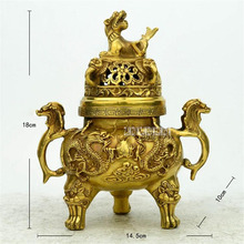 Novidade coleção de arte chinês bronze dois dragões queimador de incenso/retro resistência metálico decoração de mesa artesanato incensário oferta 2024 - compre barato