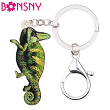 Bonsny Acrylic Novelty Green Chameleon Anole Key Chain Keychains Ring Fashion Animal Pet Jewelry For Women Girls Bag Charms Gift 2024 - buy cheap
