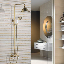 Bathroom Dual Ceramics Handles Antique Brass Wall Mounted Round Shower Head Rain & Hand Shower Faucet Mixer Tap Set aan116 2024 - buy cheap