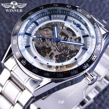 Winner Blue Hands 2017 Full Stainless Steel Skeleton Open Work Design Automatic Men's Wrist Watch Top Brand Luxury Mechanical 2024 - buy cheap