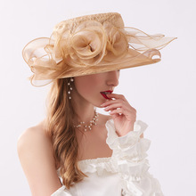Mingli Tengda Свадебная шляпа Eugen пряжа темно-синяя Цветочная шляпка невесты складные карнизы песчаный пляж фиолетовая летняя шляпа Марля формальная розовая шляпа 2024 - купить недорого