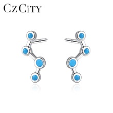 CZCITY Korean 925 Sterling Silver Small Blue Cubic Zircon Stud Earrings for Women Fashion Geometric Line Earrings Fine Jewelry 2024 - buy cheap