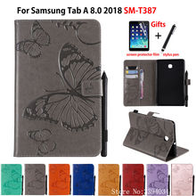 Case for Samsung Galaxy Tab A 8.0 SM-T387 T387 T387V 2018 Cover Funda Tablet butterfly Embossed Pattern Stand Shell +Stylus+film 2024 - buy cheap