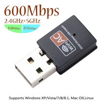 Kebidu 2,4 ГГц + 5 ГГц Двухдиапазонная Wifi антенна 600 Мбит/с беспроводная сетевая карта USB Wifi адаптер для Windows XP/Vista/7/8/8. 1/10 Mac 2024 - купить недорого